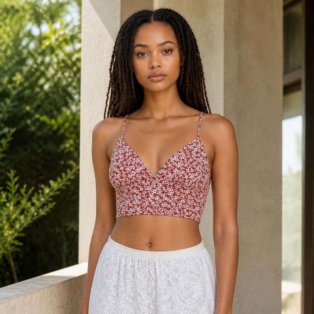 Lulus Crop Top Women's Summer Romance Rust Brown Microfloral Tank Top size S